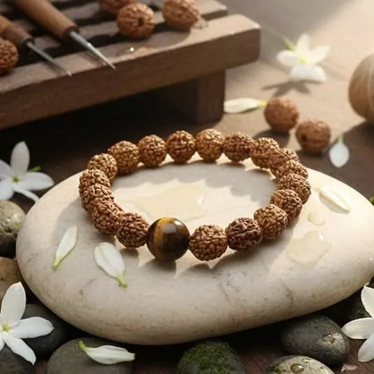 5 Mukhi Rudraksha White Crystal Bracelet